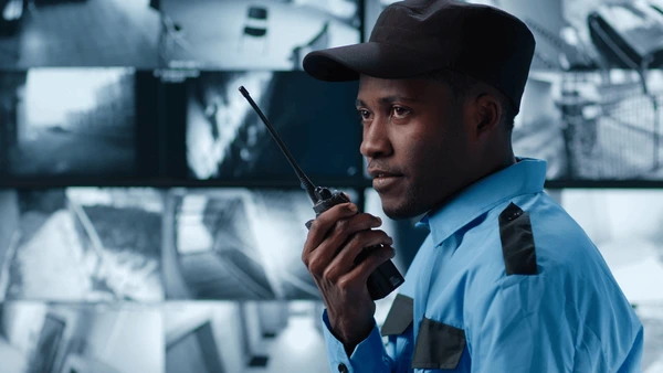 A Mungani security officer on duty with a radio